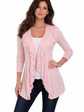 Pink Cotton Cottagecore Feminine Waterfall Collar Cardigan
